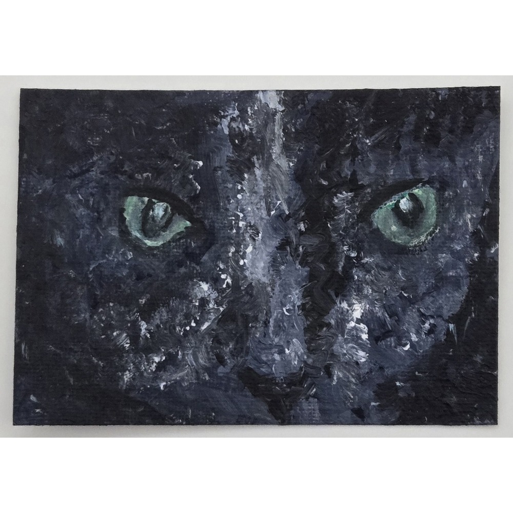 Original Signed ACEO Mini Painting‎ OOAK 2.5x3.5 Hand Painted Cat Collectible